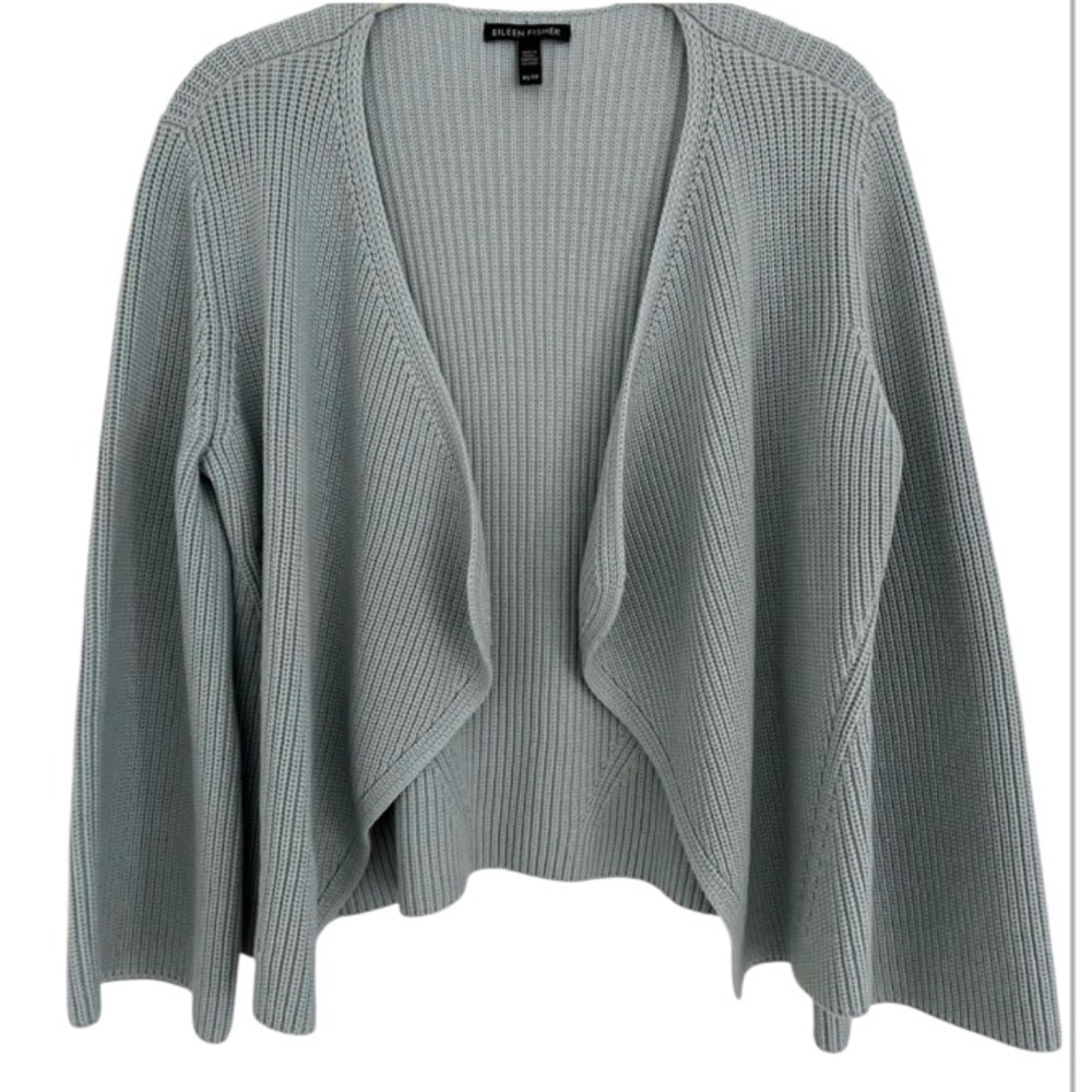 Eileen Fisher Oversized Cropped Cotton Blend Sweater Shrug Sz XS Blue Open Front